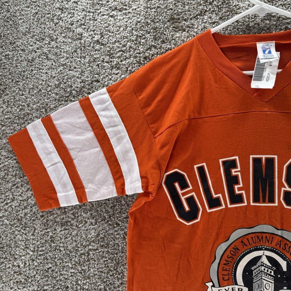Vintage 80s Clemson Tigers Shirt Mens Medium‎ Orange Logo 7 Raglin Deadstock USA - Picture 8 of 15